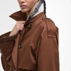 Barbour Aoife Showerproof Trench Coat Vicuna/Hessian Tartan