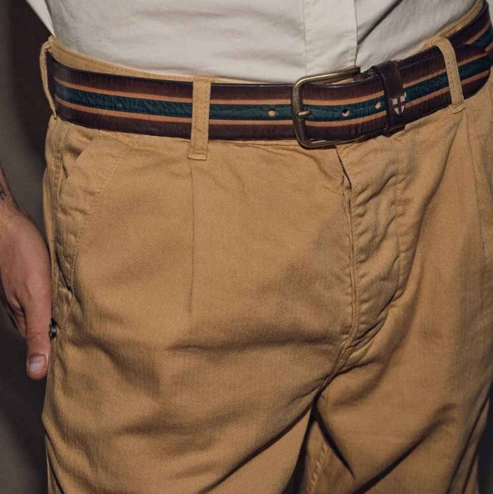 Blue De Génes Tino Belt Brown Stripe