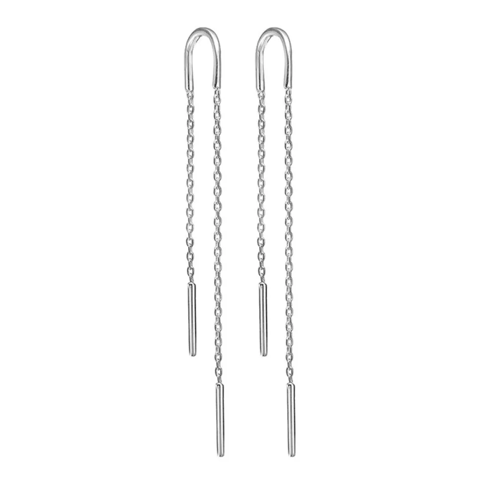 Enamel Copenhagen Hoop Chain Earrings Silver