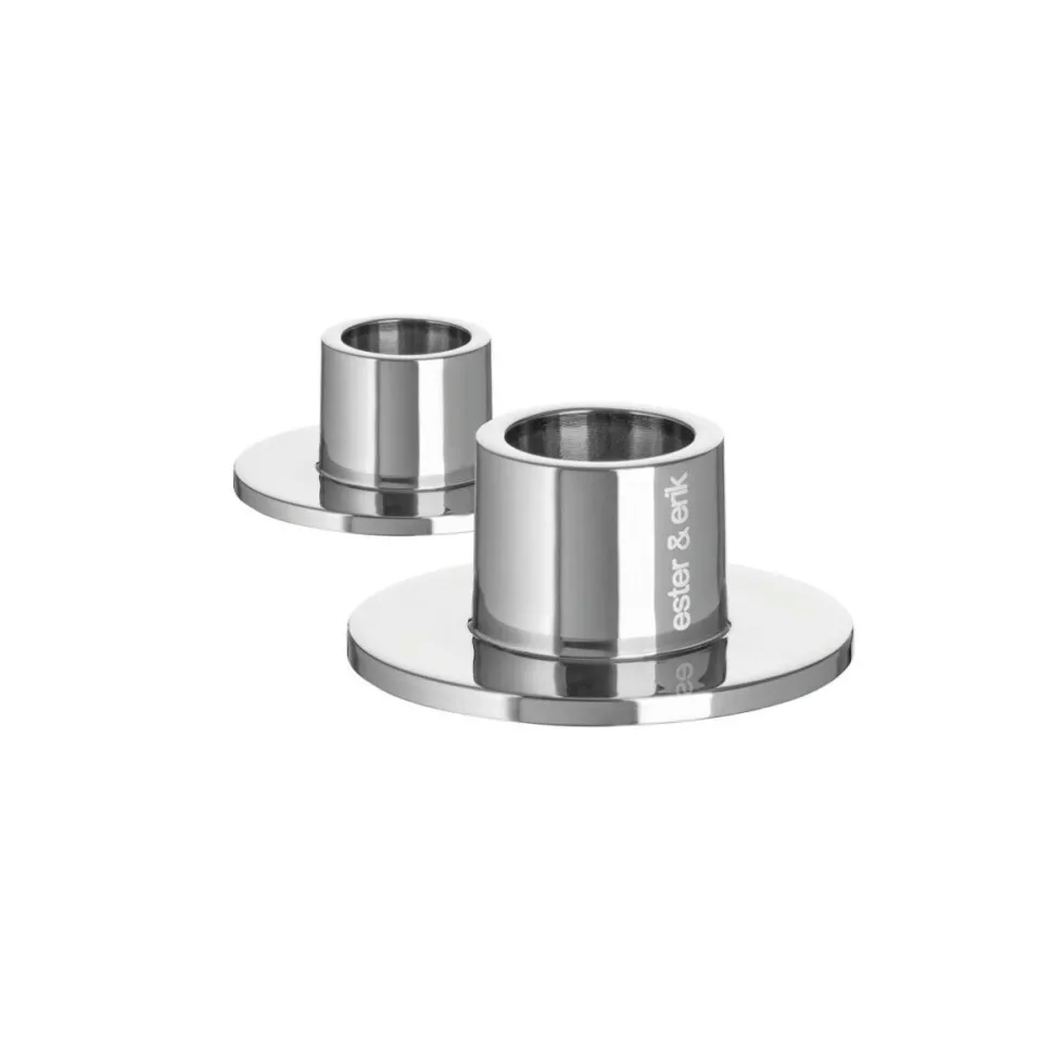 Ester & Erik Lysestage Blank Sølv Lille