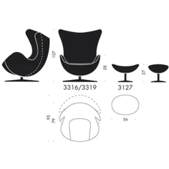 Fritz Hansen 3316 Ægget Lænestol Stof