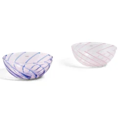 HAY Spin Bowl Set Of 2 Light Pink With Blue Stripe