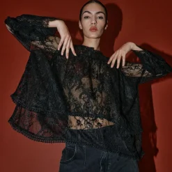 HEYANNO Neat Lace Blouse Black