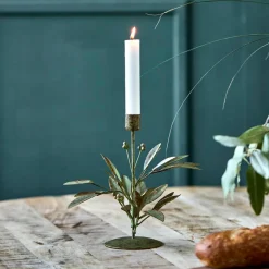 House Doctor Leaves Candle Stand Antique Green