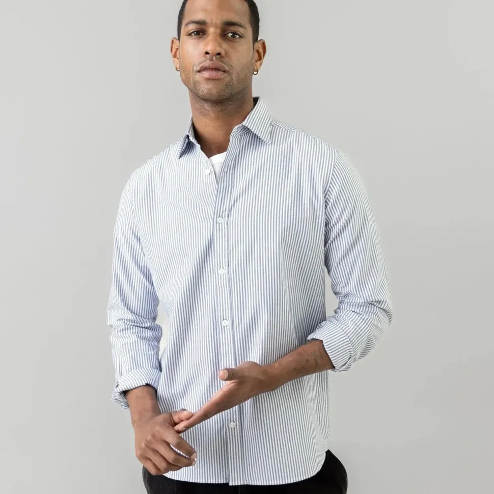 Mos Mosh Gallery Marco Oxford Stripe Shirt Light Blue