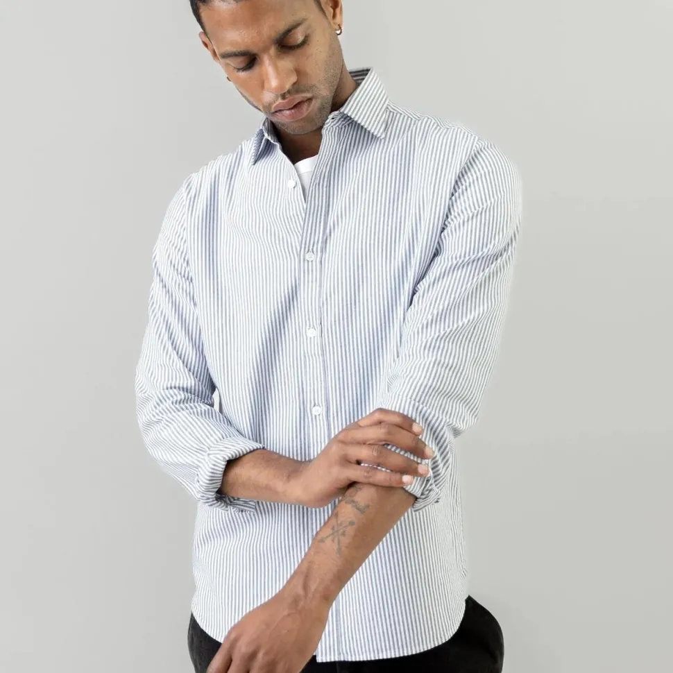 Mos Mosh Gallery Marco Oxford Stripe Shirt Light Blue