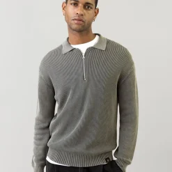 Mos Mosh Gallery Royce Zip Polo Knit Light Grey
