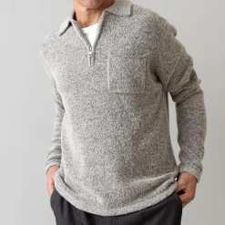 Mos Mosh Gallery Ryan Soft Zip Polo Pullover Light Grey