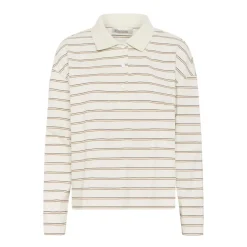 My Essential Wardrobe AnnaMW LS Polo Blouse Snow White Stripe
