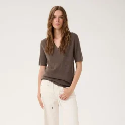 My Essential Wardrobe Polly Polo Blouse Major Brown Melange