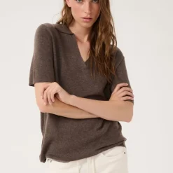 My Essential Wardrobe Polly Polo Blouse Major Brown Melange